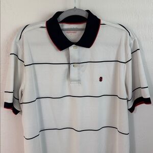 Men’s Izod White Polo with Navy Stripes, size M